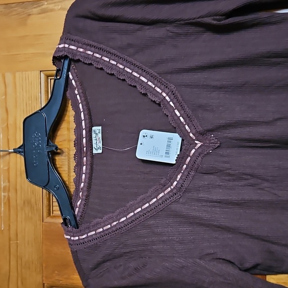 NWT Free People Only You Brown Long Sleeve Ribbon Laced Top - Picture 5 of 11